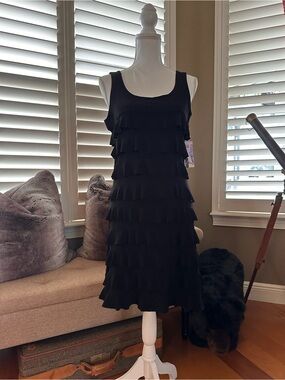 Sleeveless Black Tiered Ruffle Midi Dress